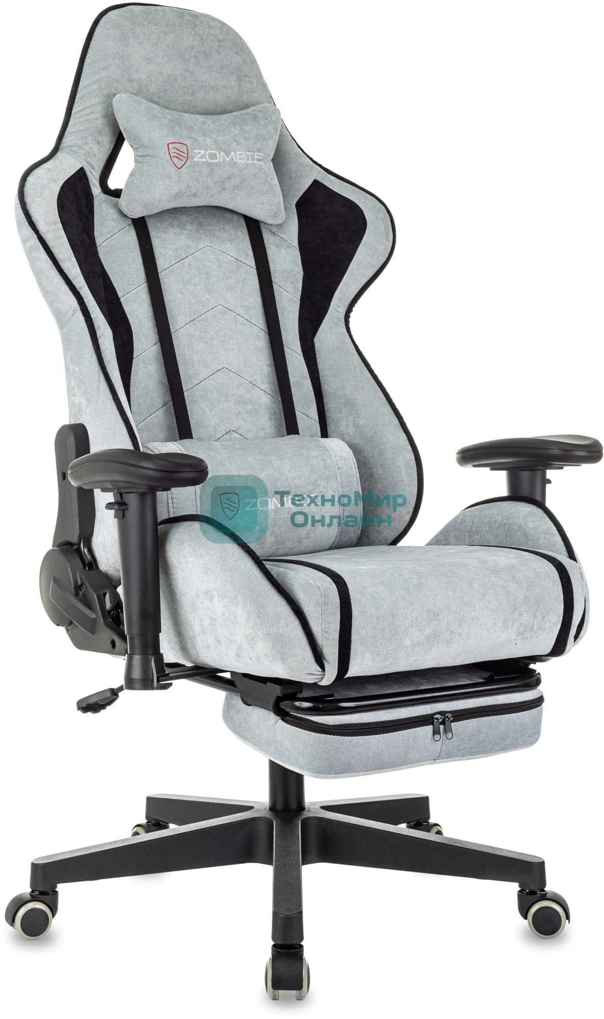 Кресло игровое Zombie Drift/F серо-голубой/черный, крестов. пластик, подст. для ног