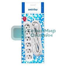 Удлинитель Smartbuy, 6 гнезд 10 метров 16А/3,5 кВт с заземлением ПВС 3х1,0 (SBE-16-6-10-Z)