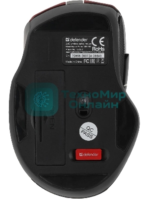 Мышь беспроводная Defender Prime MB-053 красный, 1600 dpi, радиоканал, USB, кнопки - 6