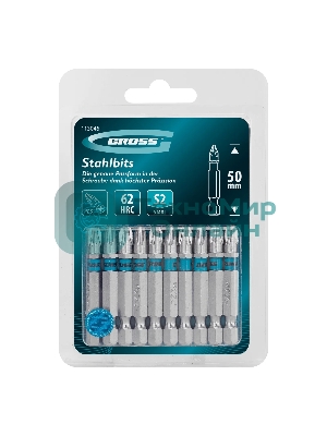 Бита Gross PZ3х50 мм, сталь S2, шестигр., 10 шт.