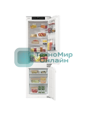 Встраиваемый холодильник Gorenje NRKI517142, полезный объем 243 л, электронное управление, цифровой дисплей, автоматическое размораживание No Frost, быстрое замораживание, интенсивное охлаждение, зона свежести с контролем влажности, слайдерное крепление, энергоэффективность А+
