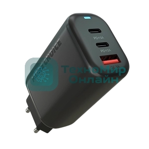 Сетевое зарядное устройство MORE CHOICE (4610196409646) NC79 1USB+2Type-C 3.0A PD 65W быстрая зарядка черный