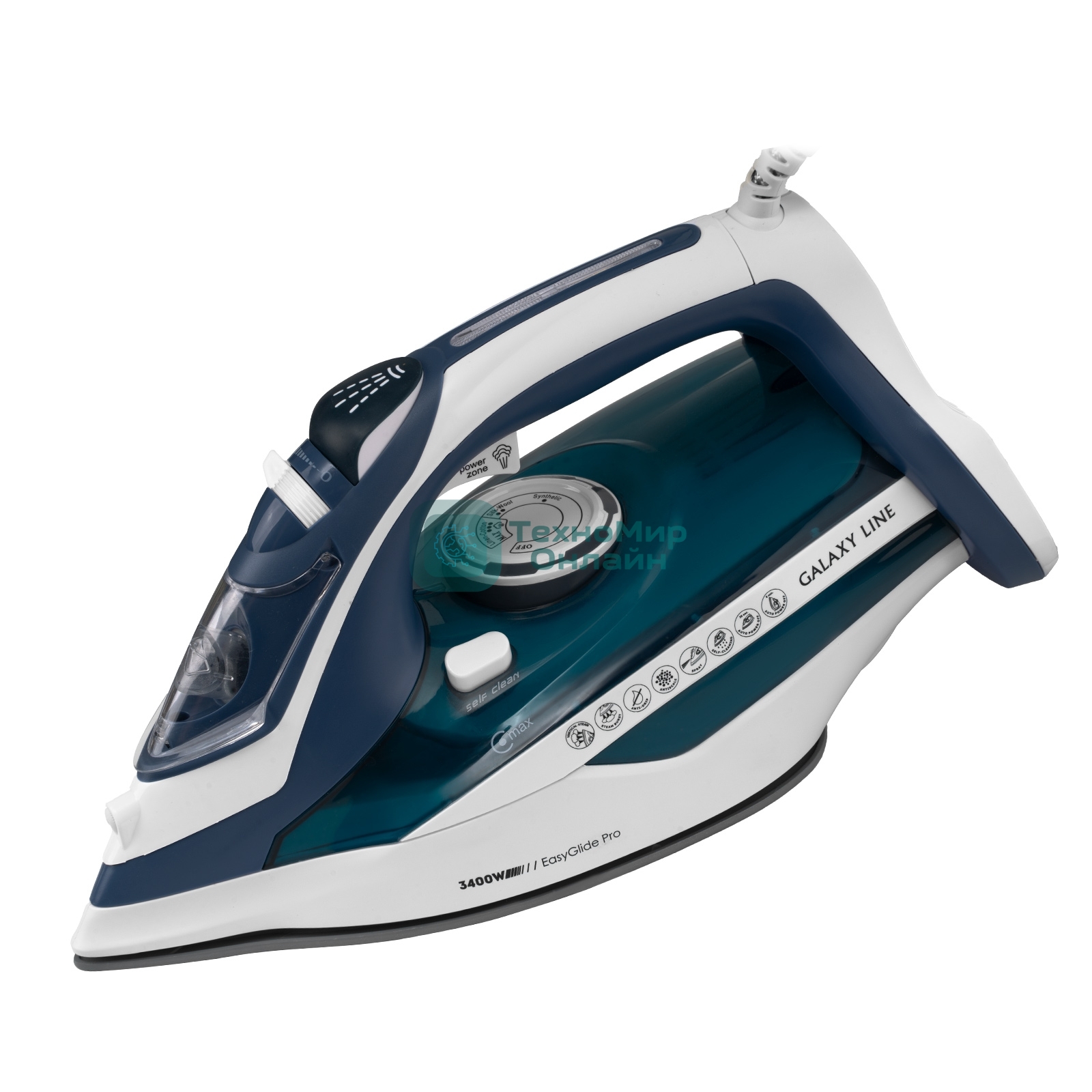 Утюг Galaxy Line GL 6138 бирюзовый, 3400 Вт, 80 г/мин, 240 г/мин, 450 мл