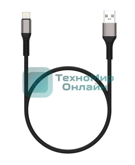 Дата-кабель Maxvi MC-21L USB-Lightning 2.4А, 1м, black-grey