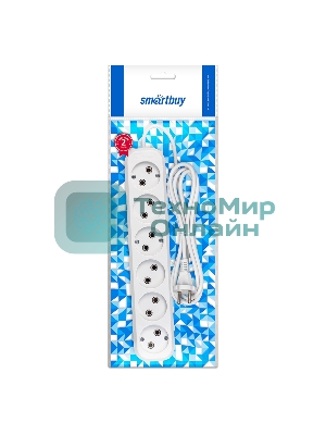 Удлинитель Smartbuy, 6 гнезд 2 метра 10А/2,2 кВт без заземления ПВС 2х1,0 (SBE-10-6-02-N)