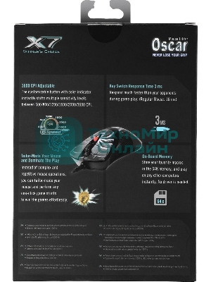 Мышь проводная A4Tech XL-747H синий, 3600 dpi, USB, кнопки - 7