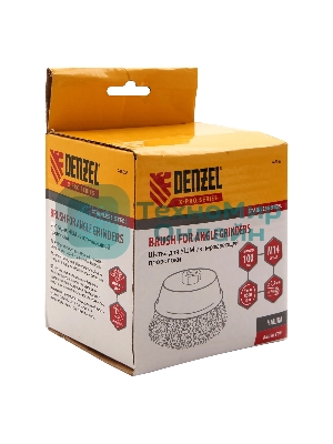 Щетка для УШМ Denzel 100 мм, М14, чашка, витая нержавеющая проволока 0,3 мм