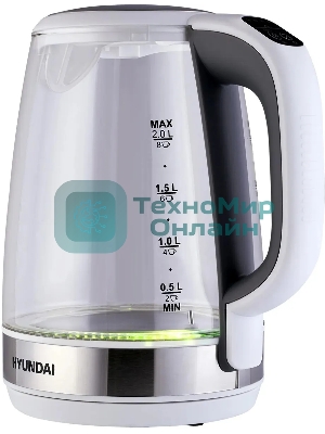 Чайник электрический Hyundai HYK-G8880 2 л, 2200 Вт, серый/серебристый корпус: стекло