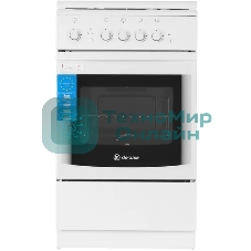 Плита Газовая De Luxe 506040.14г (кр) ЧР белый (стеклянная крышка) реш.чугун