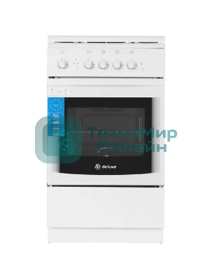 Плита Газовая De Luxe 506040.14г (кр) ЧР белый (стеклянная крышка) реш.чугун