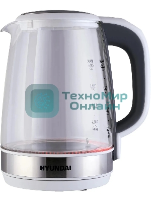 Чайник электрический Hyundai HYK-G8880 2 л, 2200 Вт, серый/серебристый корпус: стекло