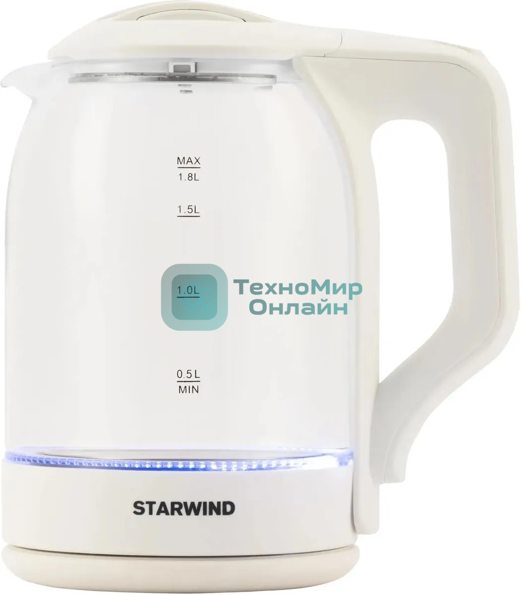 Чайник электрический StarWind SKG1056 1.8 л, 2000 Вт, белый/прозрачный