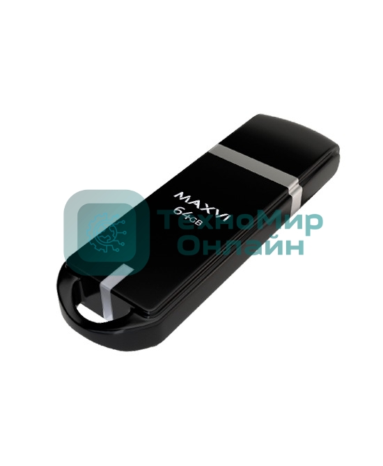Флешка USB R/W Maxvi P3 64Gb USB 2.0 black, монолит с колпачком, ABS пластик