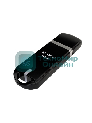 Флешка USB R/W Maxvi P3 64Gb USB 2.0 black, монолит с колпачком, ABS пластик