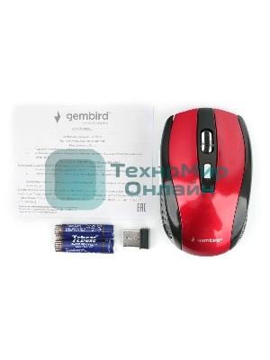 Мышь беспроводная Gembird MUSW-330-3 красный, 2400 dpi, радиоканал, USB, кнопки - 6