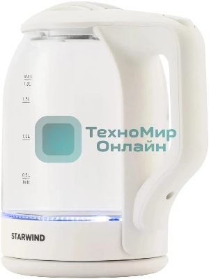 Чайник электрический StarWind SKG1056 1.8 л, 2000 Вт, белый/прозрачный