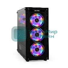 Компьютерный корпус Miditower ExeGate i3 BASE (ATX, без БП, с окном, 1*USB+1*USB 3.0, аудио, 4 вент. 12см с RGb подсветкой)
