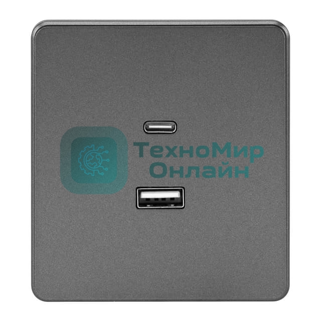 Розетка Kranz ROUND USB-A+Type-C 3А с функцией быстрой зарядки титан