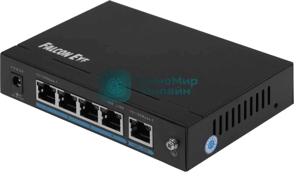 Коммутатор Falcon Eye FE-104POE-S, 4×100 Мбит/с PoE + 1×100 Мбит/с Uplink, неуправляемый