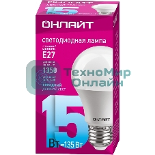 Лампа светодиодная ОНЛАЙТ 61151 OLL-A60-15-230-6.5K-E27 грушевидная