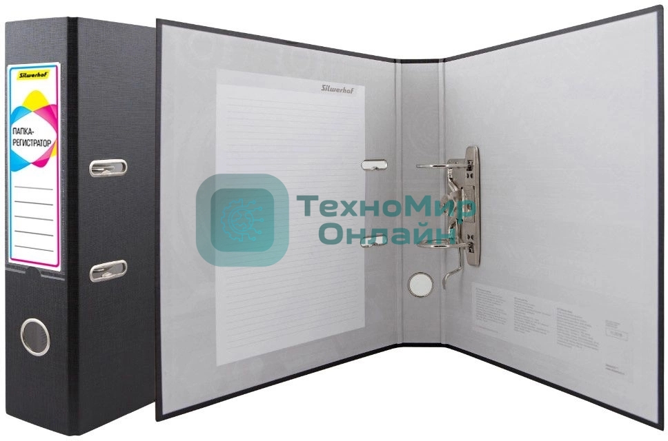 Папка-регистратор Silwerhof A4 75мм ПВХ/бумага черный без. окант. сборная (упак.:2шт)