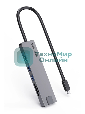 USB-концентратор WAVLINK USB-C Travel Mini/100W PowerDelivery/1xUSB3.0/1xUSB2.0/1xHDMI 4K 60HZ/1xGigabit LAN/SD/Micro SD Card Reader