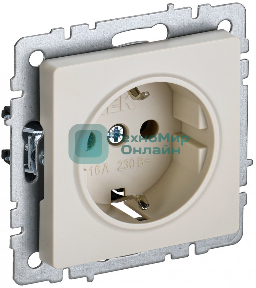 Розетка 1-местная IEK BRITE 16А РС14-1-0-БрКр с заземлением, с защитными шторками, 16А, бежевый