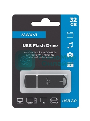 Флешка USB Maxvi P3 black (FD32GBUSB20C10P3), 32Gb, USB 2.0, R/W 15/5, черный