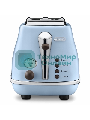 Тостер DeLonghi CTOV 2103.AZ, 900 Вт, на 2 тоста, разморозка, обжаривание, решетка для подогрева, поддон, голубой