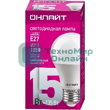 Лампа светодиодная ОНЛАЙТ 61150 OLL-A60-15-230-4K-E27 грушевидная