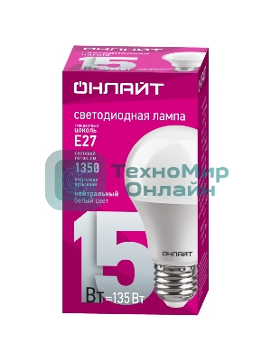 Лампа светодиодная ОНЛАЙТ 61150 OLL-A60-15-230-4K-E27 грушевидная