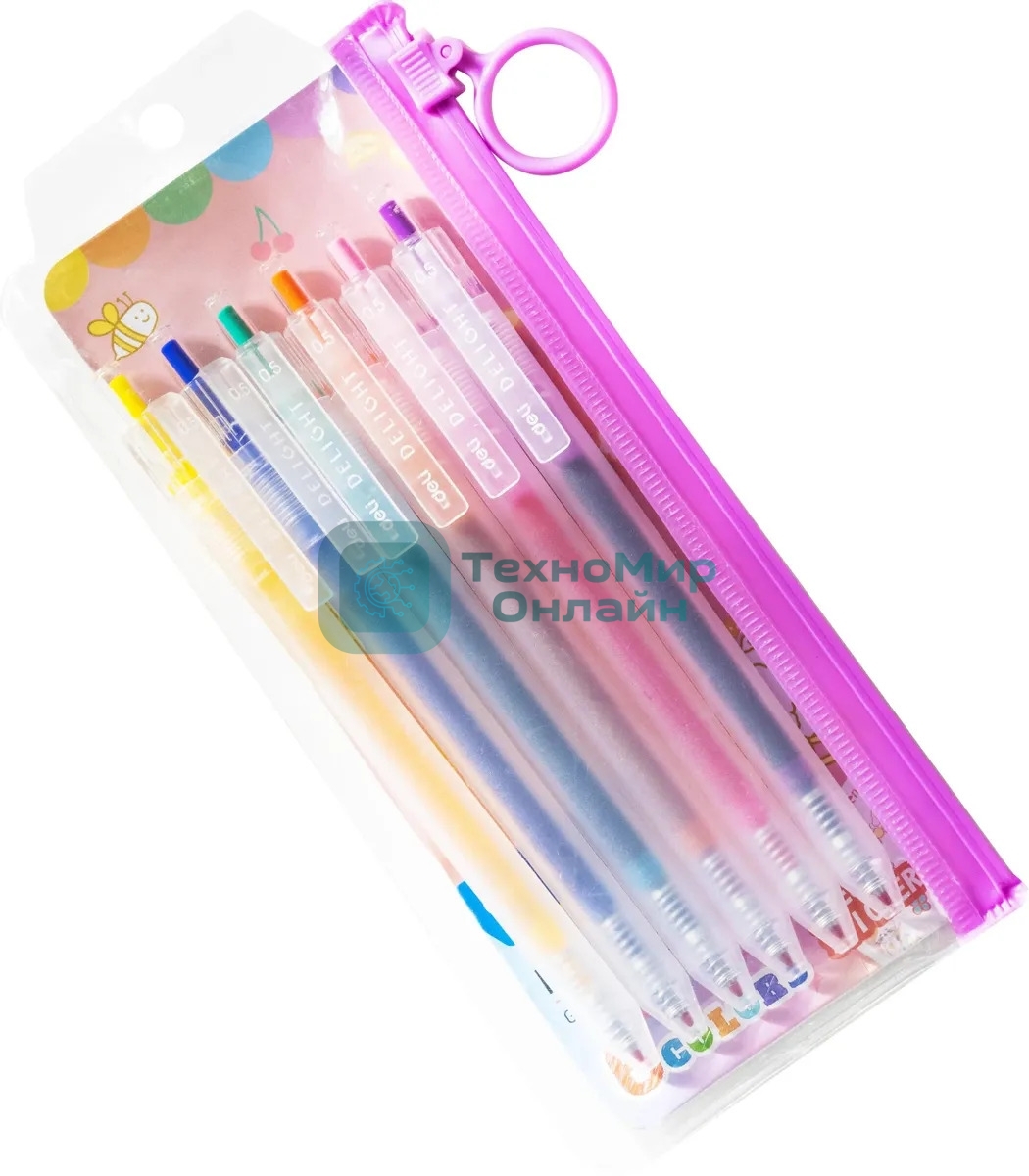 Набор ручек гелевых Deli Delight EG118-6C, d=0.5мм, ассорти чернила (6шт) автоматические