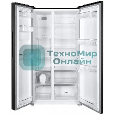 Холодильник Maunfeld MFF177NFSB черный глянц. двухкамерный 263/170л морозилка сбоку, No Frost, Side by Side