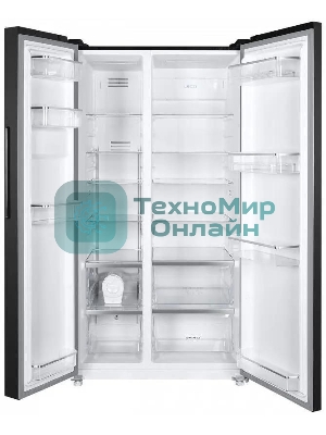 Холодильник Maunfeld MFF177NFSB черный глянц. двухкамерный 263/170л морозилка сбоку, No Frost, Side by Side