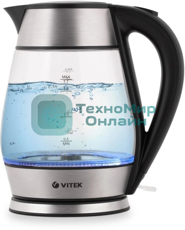 Чайник Vitek VT-7037(TR) Мощность 2200 Вт Макс. объем 1,7 л Корпус из термостойкого стекла.