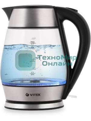 Чайник Vitek VT-7037(TR) Мощность 2200 Вт Макс. объем 1,7 л Корпус из термостойкого стекла.