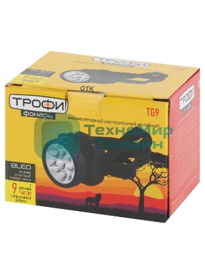 Фонарь налобный ЭРА светодиодный Трофи TG9 ударопрочный, 9 LED, 2 режима, аккумуляторный, черный