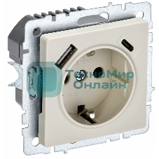 Розетка 1-местная IEK BRITE РЮш11-1-БрКр (BR-R14-16-U22-018-K10) с заземлением, с защитными шторками, 16А, с USB A+C 18 Вт, бежевый