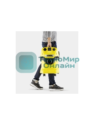 Строительный пылесос Karcher WD 4 P V-20/5/22 желтый, 1000 Вт, уборка сухая/сбор воды/выдув, пылесборник мешок/контейнер, 20 л