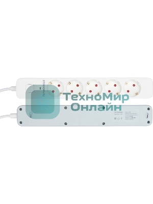 Сетевой фильтр Гарнизон EPS-5-W-2 5р, 2.0, 10А, 2 м, ур.защиты 2+, белый, пакет (21442)