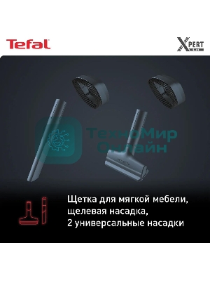 Пылесос вертикальный Tefal TY6838WO серый/фиолетовый, питание от аккумулятора, 100 Вт, уборка сухая, пылесборник 0.55 л