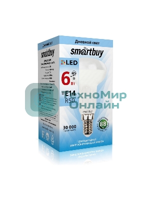 Светодиодная лампа Smartbuy R50-06W/4000/E14. цоколь Е14, 6 Вт, 220 В, 30000 ч, 4000 К