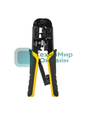 Обжимные клещи Deli DL4971 4P,6P,8P Размер: 200 мм. Спецификация обжима: 4P, 6P, 8P. Сталь A3 с черным покрытием. Ручка из ПВХ и ТПР. Храповой механизм. Подходит для витой пары UTP/STP и телефонных кабелей.