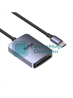 Кард-ридер Netac Flash WK12/серый/SD/SDHC/SDXC/microSD/microSDHC/microSDXC/USB 3.0 Type-C/пластик