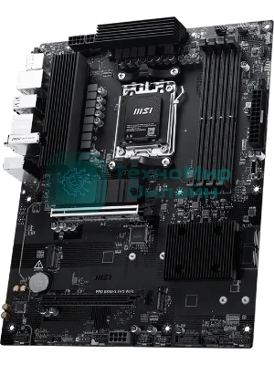 Материнская плата MSI PRO B850-S EVO WIFI, AM5, AMD B850, 4xDDR5 (до 256 ГБ), 4xSATA, 3xM.2 (1xPCIe 5.0, 2xPCIe 4.0), 1xPCIe 5.0 x16, 1xPCIe 4.0 x16, 1xHDMI, 1xDP, 1x5Gb LAN, Wi-Fi 7, Bluetooth 5.4, 1xUSB-C 10Gbps, 2xUSB-A 10Gbps, 2xUSB-A 5Gbps, 4xUSB-A 2.0, 3x3.5 мм, 7.1, чёрный, ATX