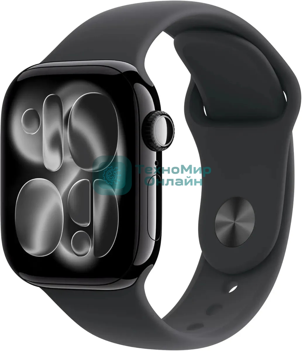 Умные часы Apple Watch Series 11 A3331 42мм OLED корп.черный Sport Band рем.черный разм.брасл.:140-190мм (MEQT4LW/A)