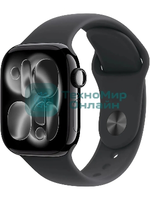Умные часы Apple Watch Series 11 A3331 42мм OLED корп.черный Sport Band рем.черный разм.брасл.:140-190мм (MEQT4LW/A)