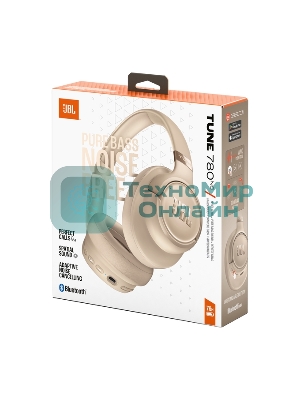 Беспроводные/проводные наушники JBL Tune 780NC бежевый, полноразмерные, Bluetooth + проводной, адаптивное шумоподавление