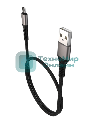 Дата-кабель Maxvi MC-21M USB-MicroUSB 2.4А, 1м, black-grey