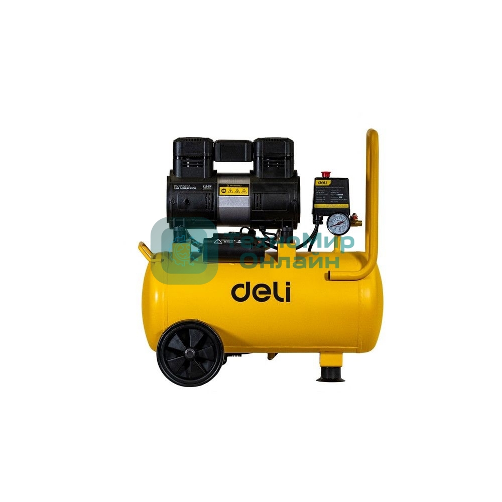 Компрессор воздушный безмаслянный Deli DL-WKY25-E1 (мощность 1,2кВт, 25л, 80л/мин, 7атм, 2800об/мин)